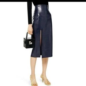 Topshop Dark Blue Faux Leather Croc Pencil Skirt Size 6